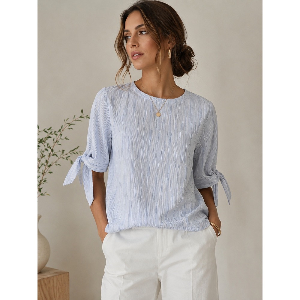 Derek Lam 10 Crosby Striped Tie Sleeve Blouse Blue White Size 4